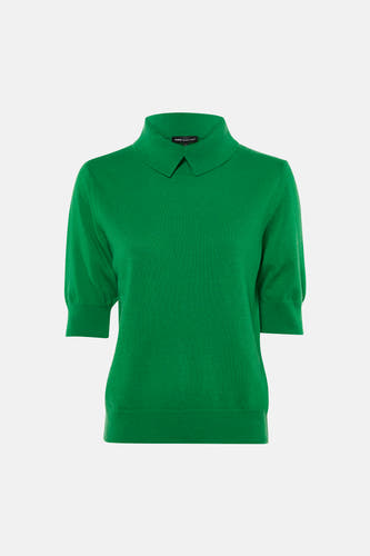 Groene korte mouwen polo van Astrid Black Label, gebreid met opstaande kraag, front view