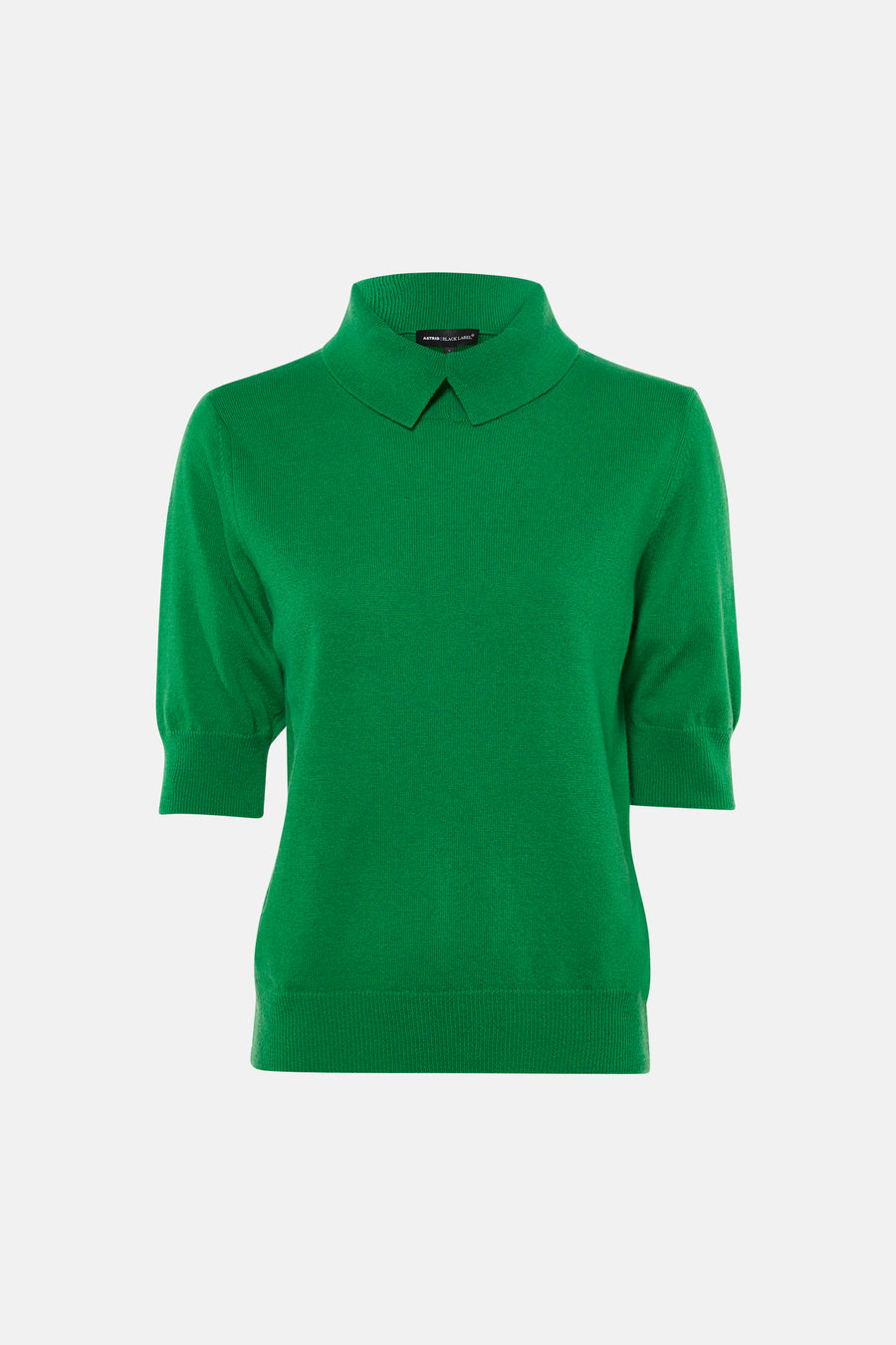Groene korte mouwen polo van Astrid Black Label, gebreid met opstaande kraag, front view