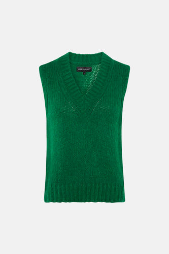 Groene mouwloze gebreide debardeur van Astrid Black Label met V-hals en ribstructuur, front view