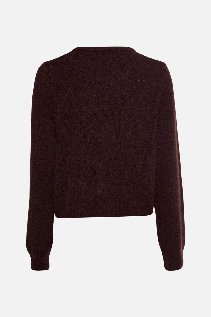 Gilet brun d'Astrid Black Label, avec une texture douce et des manches longues, vu de l'arrière.