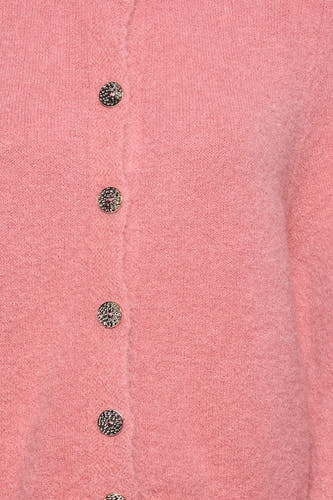 Roze gilet van Astrid Black Label met glanzende knopen en een zachte textuur.
