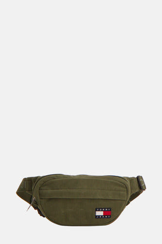 Sac à dos vert en corduroy de Tommy Jeans, avec des détails de logo.