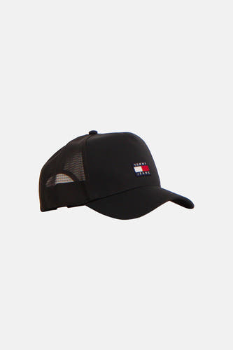 Casquette noire TOMMY JEANS avec un logo brodé sur le devant et un dos en mesh.