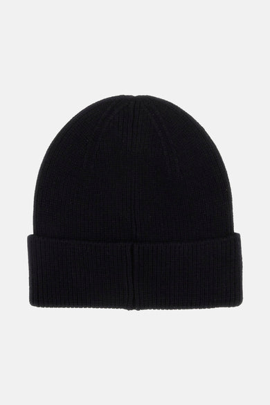 Zwarte muts van Guess, met een omgeslagen rand en een gebreide textuur.
