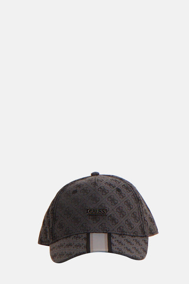 Chapeau noir de Guess®, avec un motif logo répétitif, une bande ajustable à l'arrière.