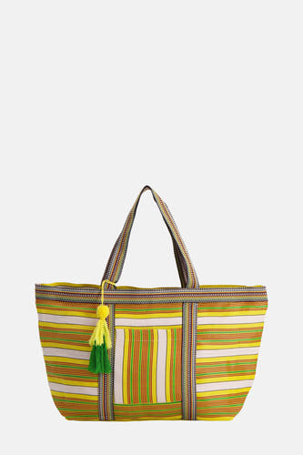 Sac à dos rayé jaune de ALEX MAX avec un pinceau jaune et vert.