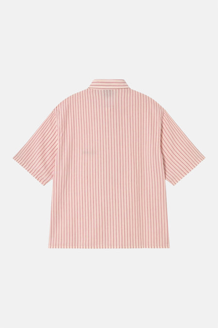 Chemise rayée rose de KAOTIKO, à manches courtes et col classique, vue de dos.