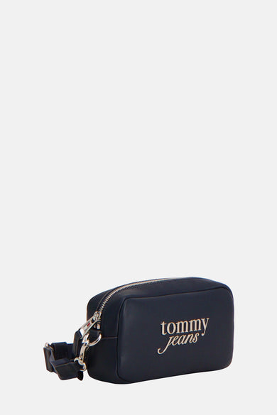 Blauwe schoudertas van TOMMY JEANS, met zilverkleurige ritssluiting en verstelbare band.
