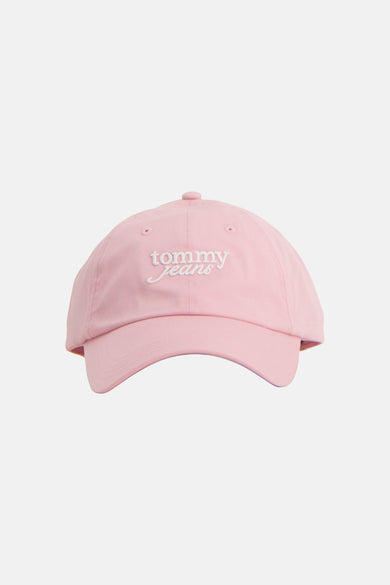 Roze pet van Tommy Jeans met het logo 'tommy jeans' geborduurd aan de voorkant.