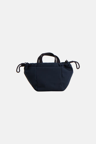 Blauwe handtas van TOMMY JEANS met trekkoordsluiting en zwarte handgreep, front view