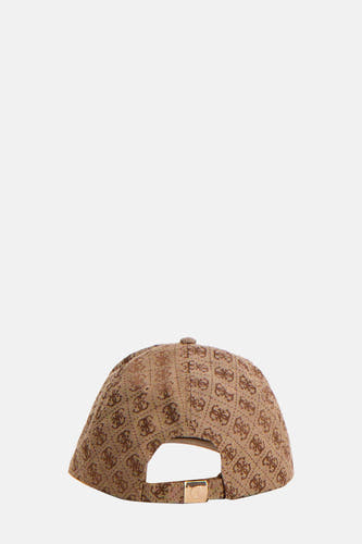 Bruine pet van Guess met een all-over logoprint en gouden gesp detail aan de achterkant.
