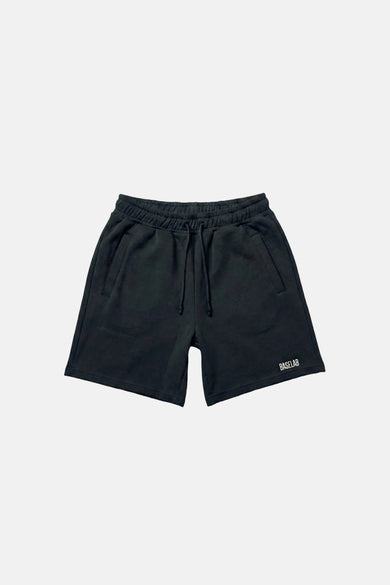 Zwarte katoenen shorts van BASELAB met elastische taille en zakken, voorzijde weergave