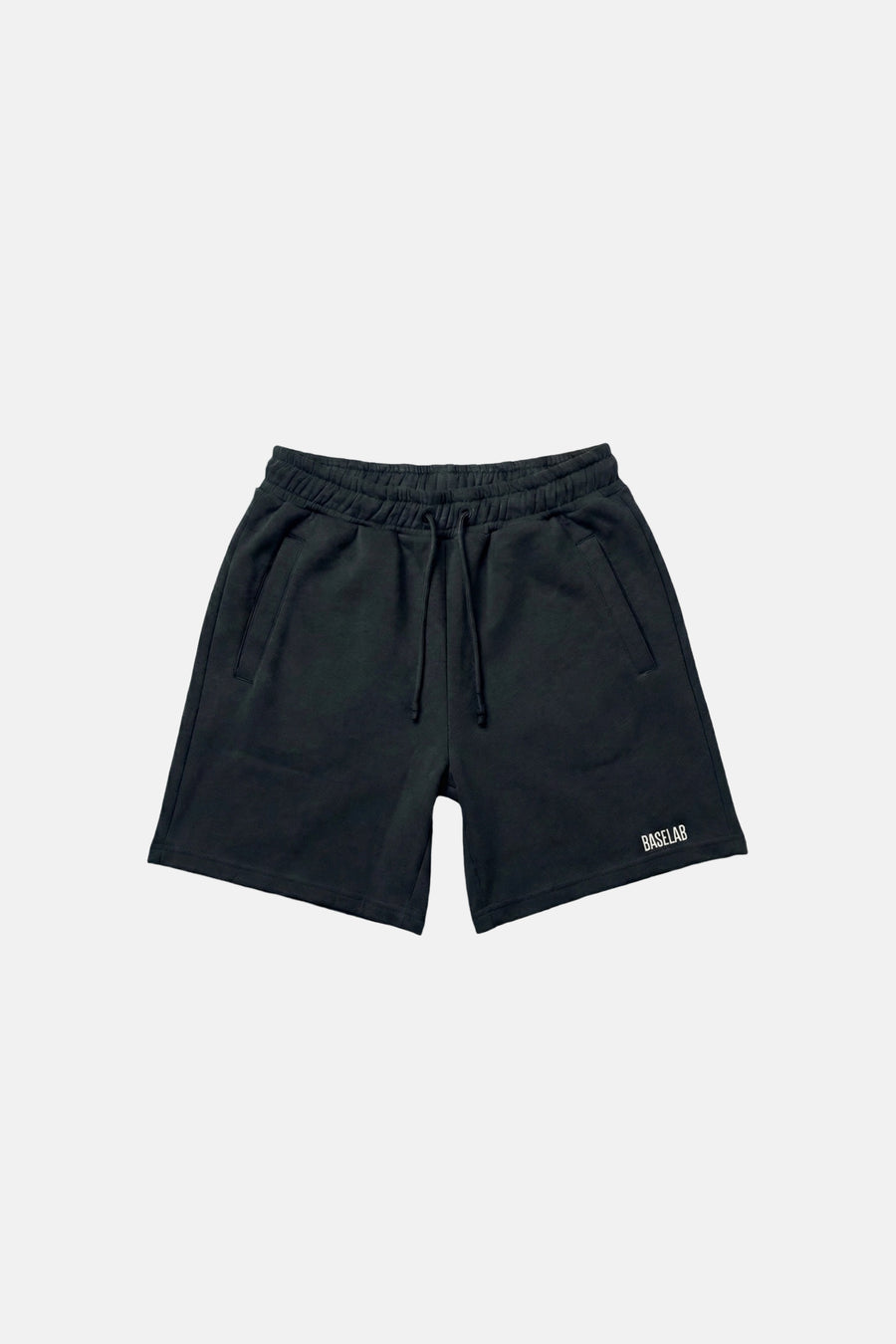 Zwarte katoenen shorts van BASELAB met elastische taille en zakken, voorzijde weergave