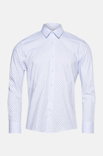 Blauw overhemd met lange mouwen van Bruce & Butler, met een fijn ruitpatroon en knoopsluiting.
