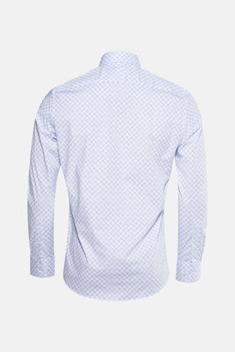 Blauw overhemd met lange mouwen van Bruce & Butler, met een fijn geometrisch motief.