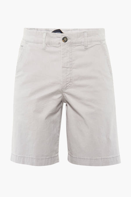 Grijze short van Bruce & Butler, effen en met knoopsluiting.