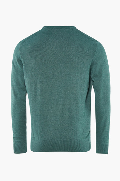 Beige trui met ronde hals van Bruce & Butler, effen gebreid rugpand in een rustige textuur.
