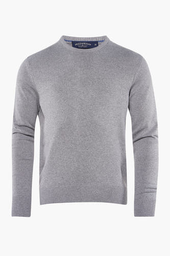 Sweat-shirt gris avec col rond de Bruce & Butler, texture lisse et bordures côtelées.