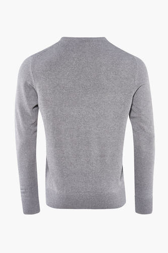 Sweat-shirt gris avec col rond de Bruce & Butler, texture lisse, dos.