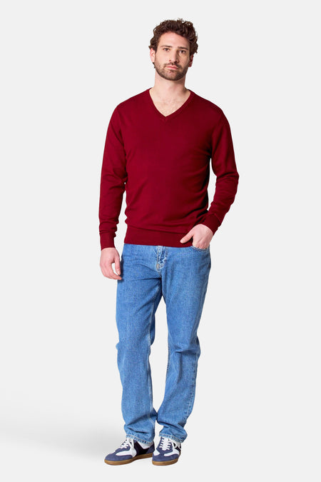 Pull met V-hals - bordeaux