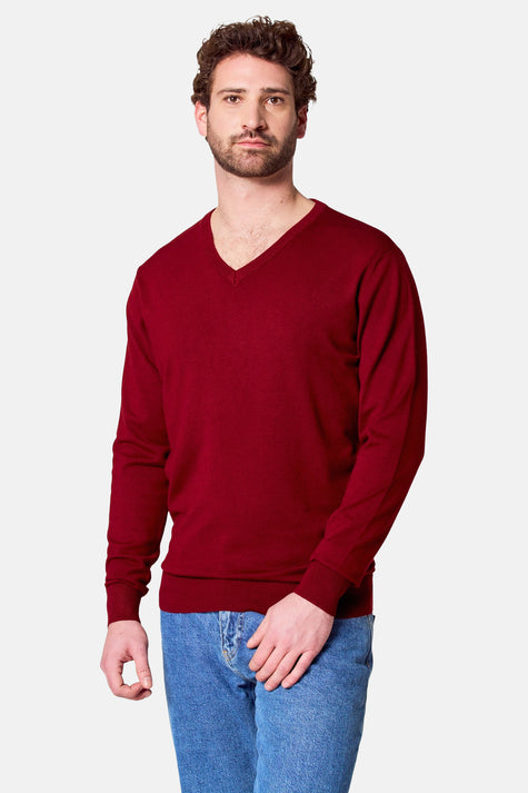 Pull met V-hals - bordeaux