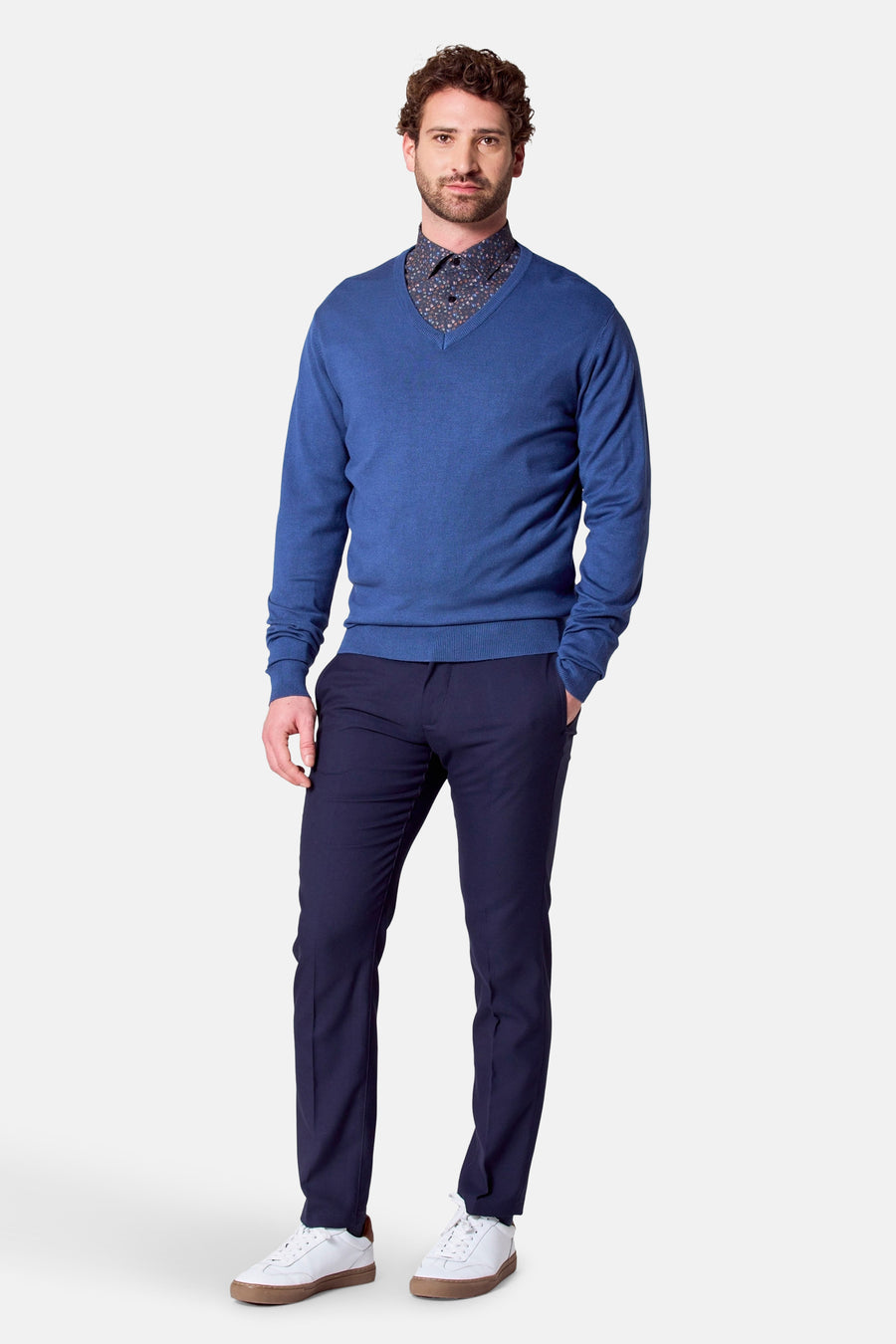 Pull à col en V - bleu