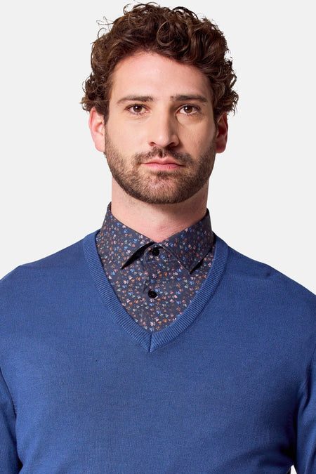 Pull met V-hals - blauw