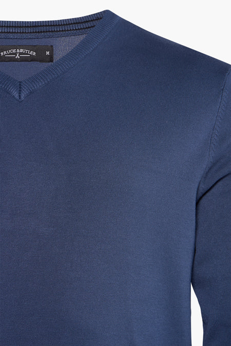 Pull met V-hals - blauw