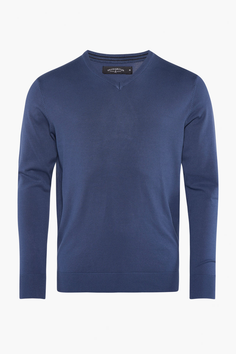 Pull met V-hals - blauw