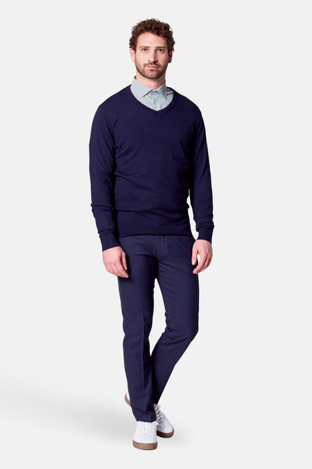 Pull met V-hals - blauw