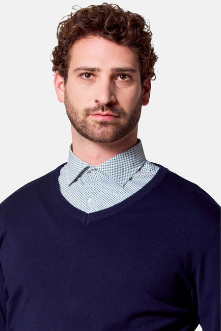 Pull met V-hals - blauw