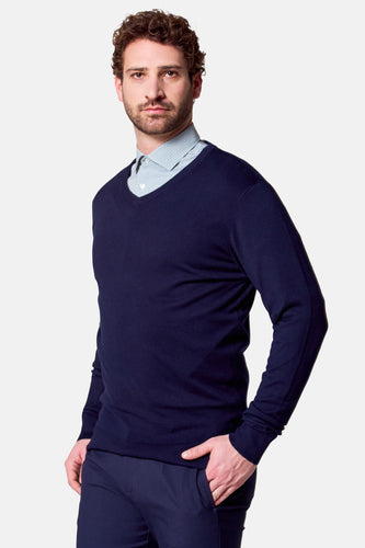Pull met V-hals - blauw - Bruce & Butler