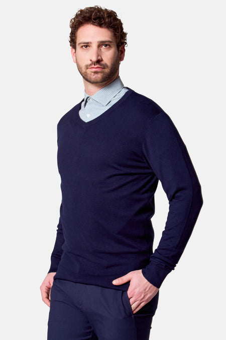Pull met V-hals - blauw