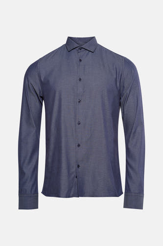 Blauw overhemd met lange mouwen van Bruce & Butler, met een subtiel geometrisch patroon.