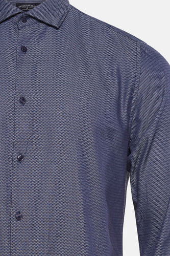 Blauw herenoverhemd met lange mouwen van Bruce & Butler, met een subtiel patroon.