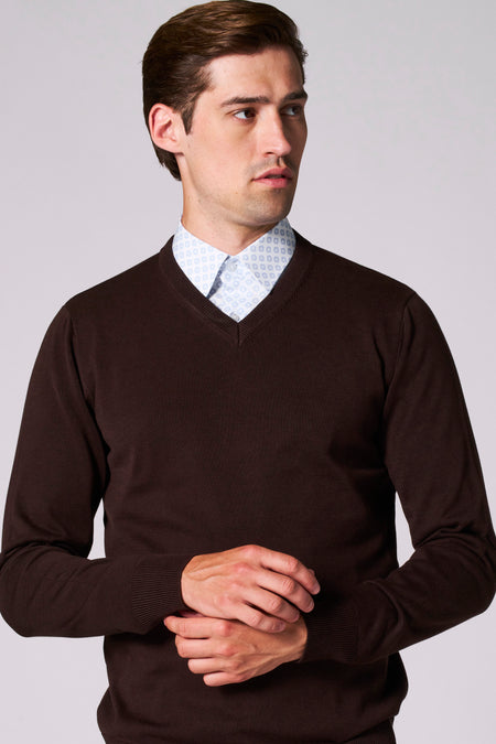 Pull à col en V - brun