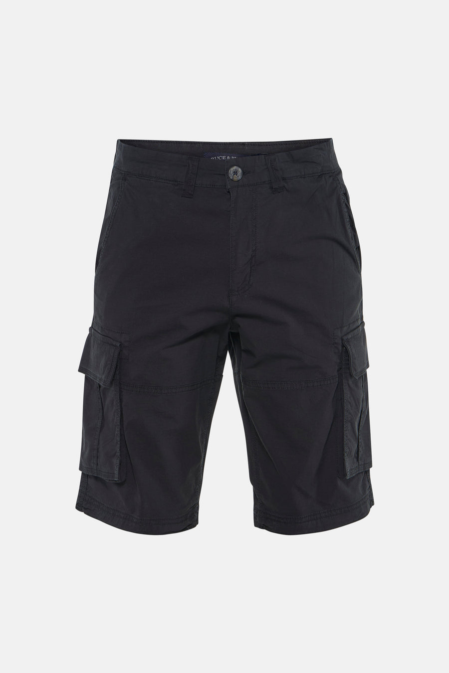 Zwarte Bermuda's van Bruce & Butler met grote zakken aan de zijkant, front view, casual stijl