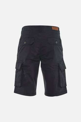 Zwarte Bermuda shorts van Bruce & Butler, achterkant met zakken en bruin label, katoenlook, knopen en zakken aan zijkant