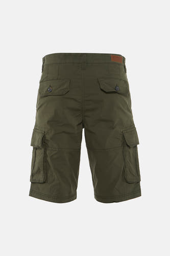 Kaki Bermuda's van Bruce & Butler, achterzijde met grote zakken en knopen, casual stijl