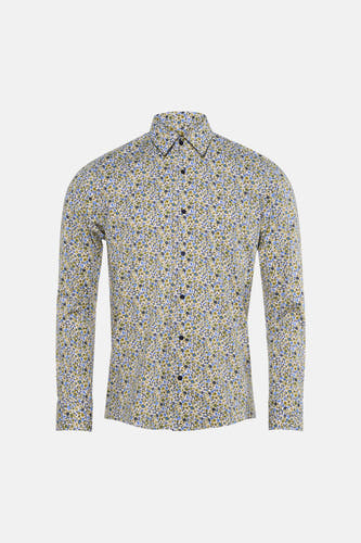 Multicolor bloemenprint overhemd van Bruce & Butler, lange mouwen, front view, fijne textuur, knoopsluiting