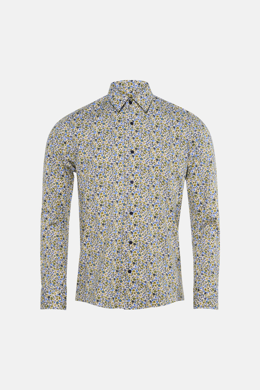 Multicolor bloemenprint overhemd van Bruce & Butler, lange mouwen, front view, fijne textuur, knoopsluiting