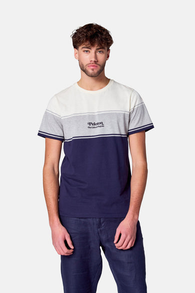 Multikleurig T-shirt met korte mouwen van Cyclo Club Marcel, met kleurblokken en opschrift op de borst.