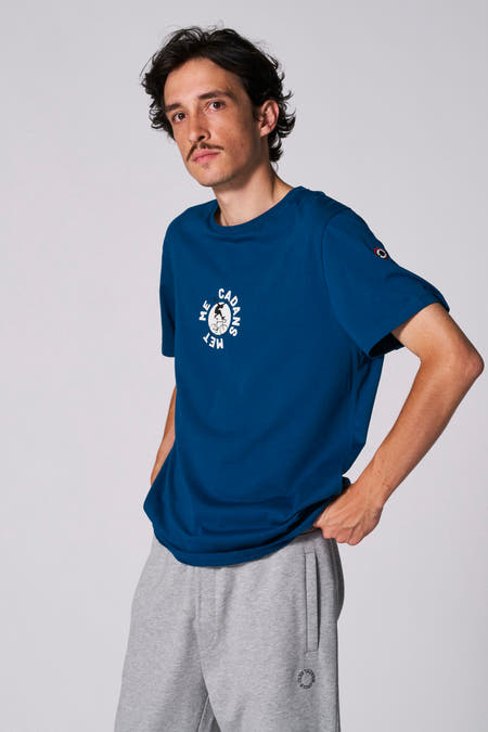 Blauw T-shirt met korte mouwen van Cyclo Club Marcel, met een ronde hals en een print op de borst.