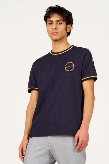 Blauw T-shirt met korte mouwen van Cyclo Club Marcel, met ronde hals en gouden accenten.