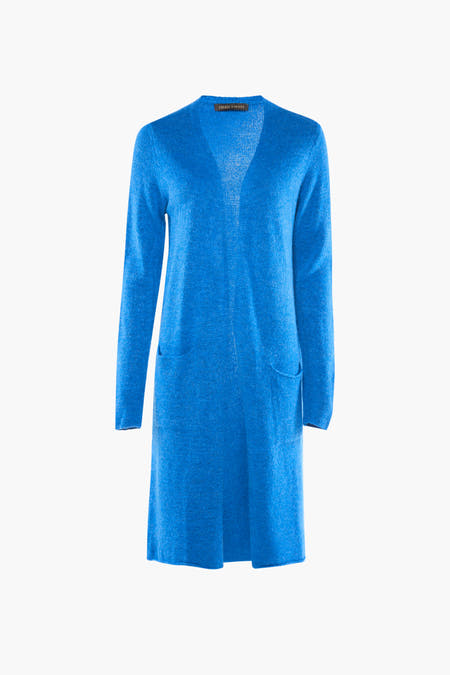 Blauw gilet van COPINES D'ANVERS, met lange mouwen en twee zakken aan de voorkant.
