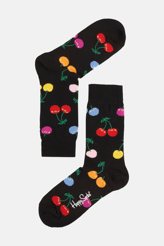 Chaussettes multicolores de Happy Socks avec un motif de cerises sur un fond noir.