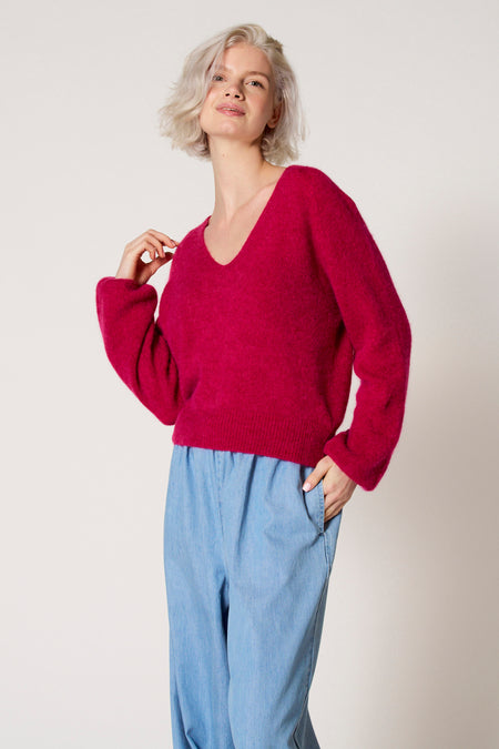Pull met V-hals - Roze
