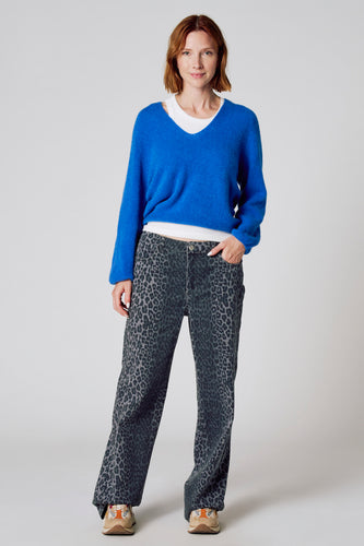 Pull à col en V - bleu - Clouds of Fashion