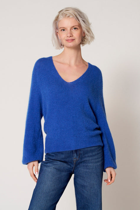Pull met V-hals - blauw