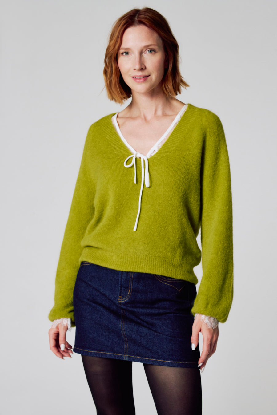 Pull à col en V - vert - Clouds of Fashion